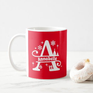 Mug Lettre A Noël Monogramme Nom initial Rouge