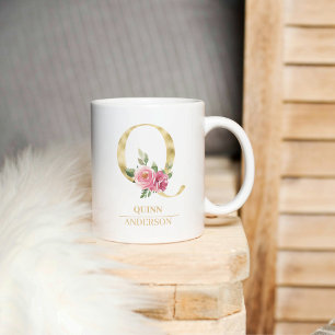 Mug LETTRE Aquarelle Or tendance Q   Monogramme