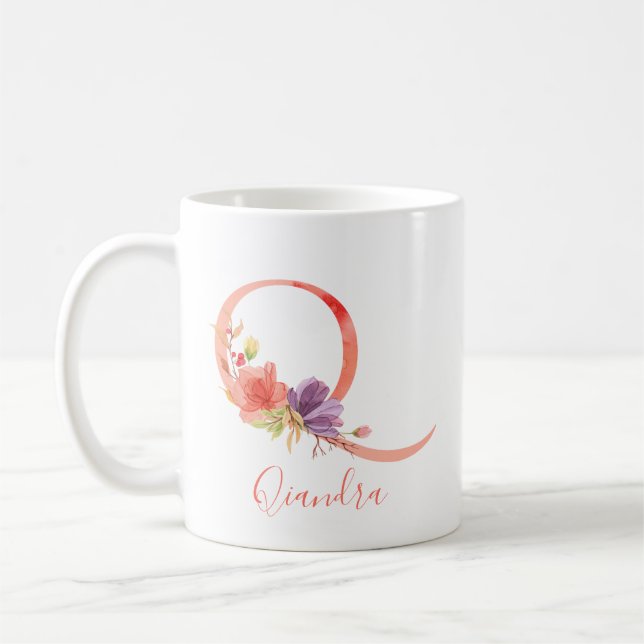 Mug LETTRE Aquarelle Pretty Rose "Q" (Gauche)