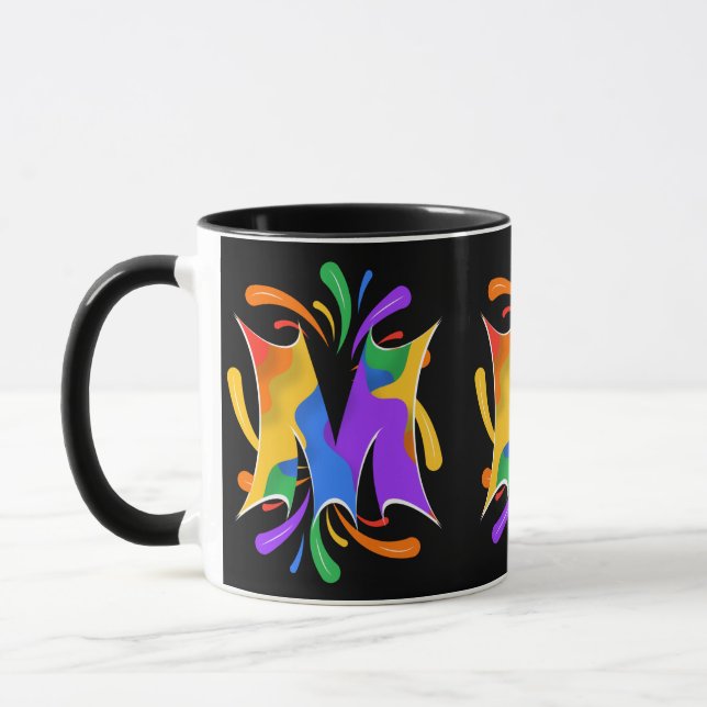 Mug Lettre arc-en-ciel M Monogramme Abstrait (Gauche)