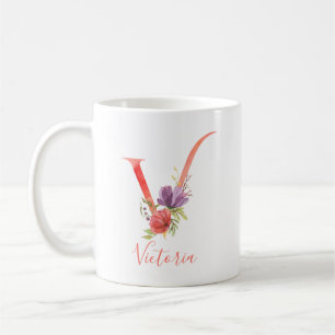 Mug Lettre assez rose "V " d'aquarelle