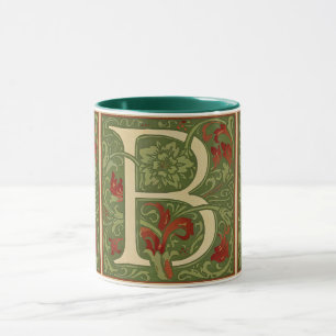 Mug Lettre B à monogramme de William Morris Floral Rou
