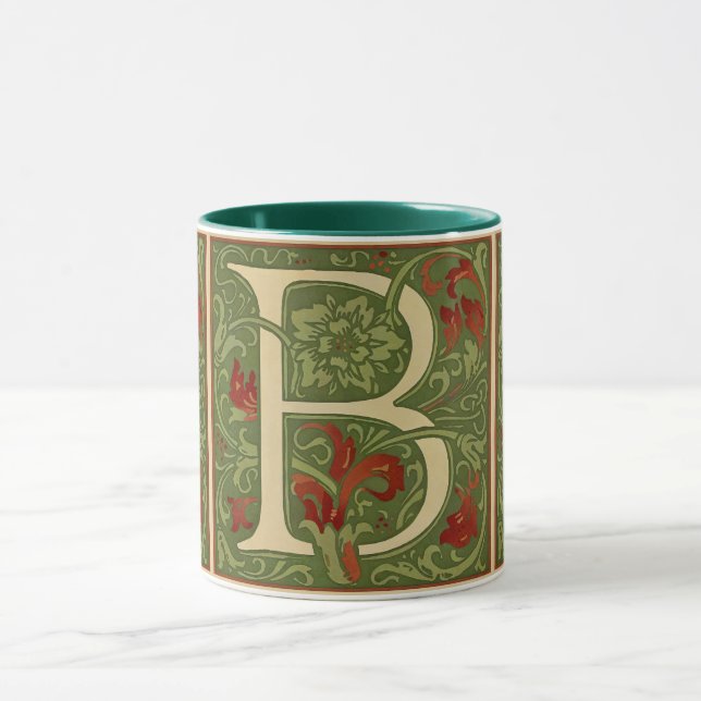 Mug Lettre B à monogramme de William Morris Floral Rou (Centre)