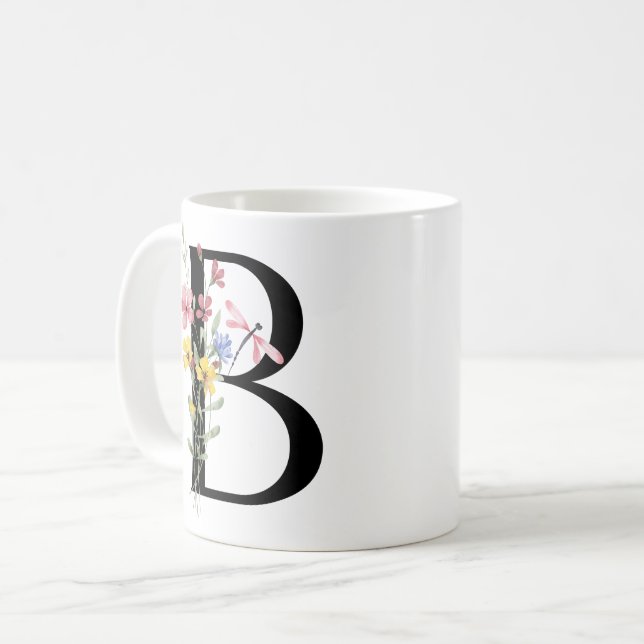 Mug Lettre B avec des fleurs (Devant gauche)