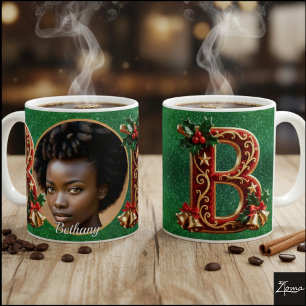 Mug Lettre B de Noël en velours rouge luxueux et or
