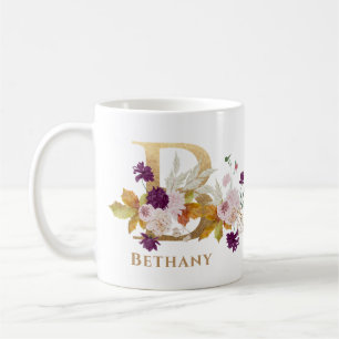Mug Lettre B - Gold Floral Nom soeur collègue ami coll
