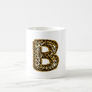 Mug Lettre B Impression Léopard Noir Or