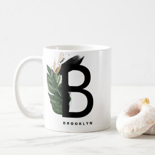 Mug Lettre B Monogram Gold Foil Tropical Personnalisé
