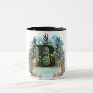 Mug Lettre B Monogramme Personnalisé Cerf Aquarelle