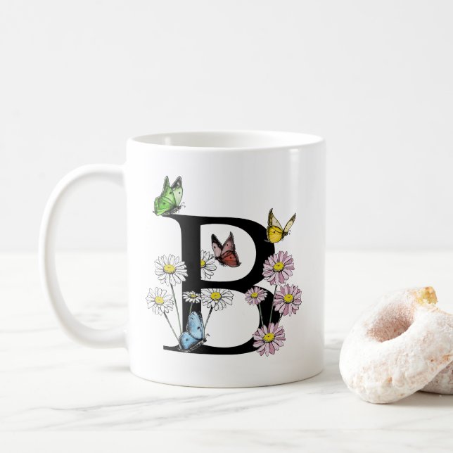 Mug LETTRE B MONOGRAPHIQUE BROUILLON D'AQUATIE Florale (Avec donut)