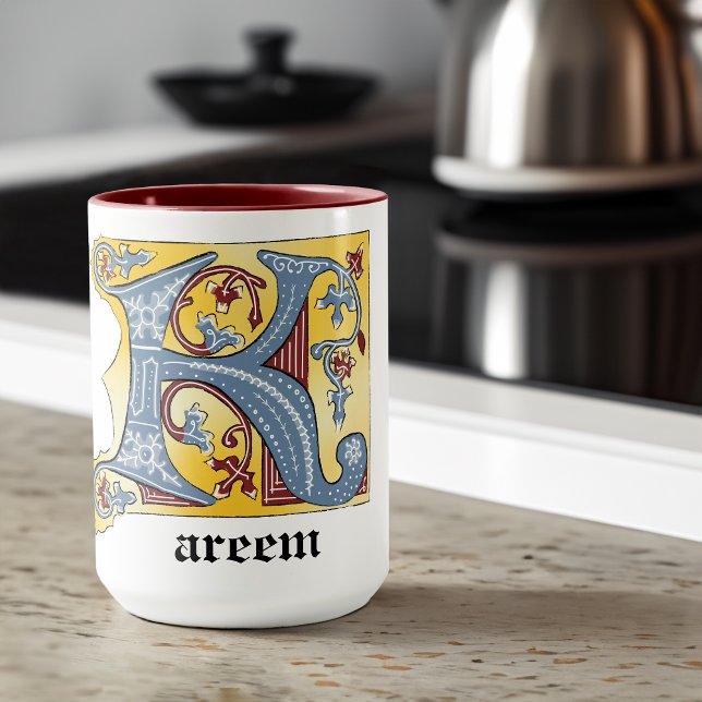 MUG LETTRE BLEUE ET ROUGE MOYENNE K ÉCLAIRÉE (Créateur téléchargé)