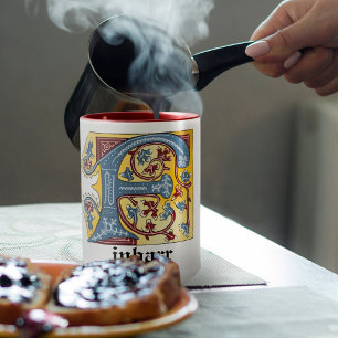 MUG LETTRE BLEUE MOYENNE ET ROUGE LIVRE ÉCLAIRÉ F