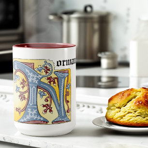 MUG LETTRE BLEUE MOYENNE ET ROUGE LIVRE ÉCLAIRÉ N