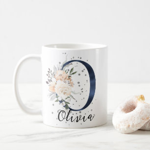 Mug LETTRE BLEUE O Peach Crème Florale Monogramme