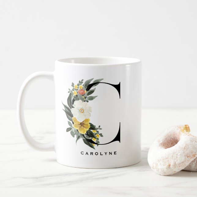Mug LETTRE BOtanique ANÉMONE AQUATIQUE C MONogramme (Avec donut)