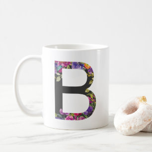 Mug LETTRE BOtanique Fleurs violettes B MONogramme