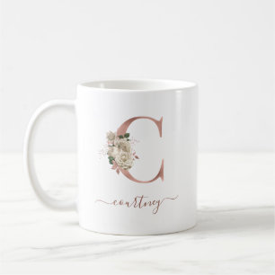 Mug Lettre "C" en monogramme doré rose sur fond ivoire