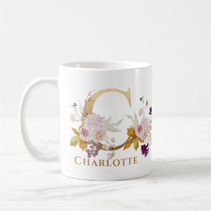 Mug Lettre C - Gold Floral Nom soeur collègue ami coll