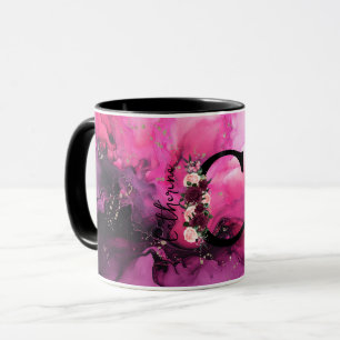 Mug Lettre C Monogramme en Marbre Rose et Violet