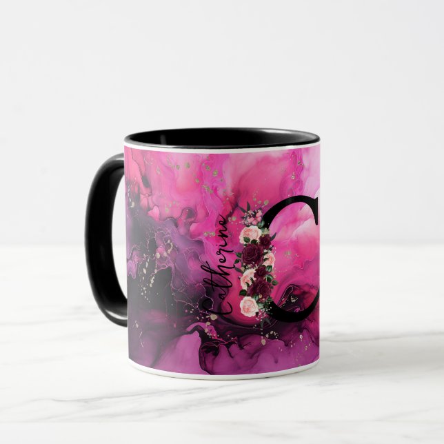 Mug Lettre C Monogramme en Marbre Rose et Violet (Devant gauche)