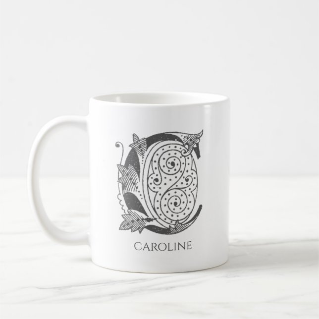 Mug Lettre C Monogramme Nom moderne (Gauche)