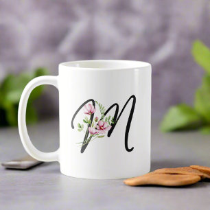 Mug Lettre calligraphie élégante "M" Fille Florale