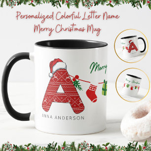 Mug Lettre colorée personnalisée Nom Joyeux Noël