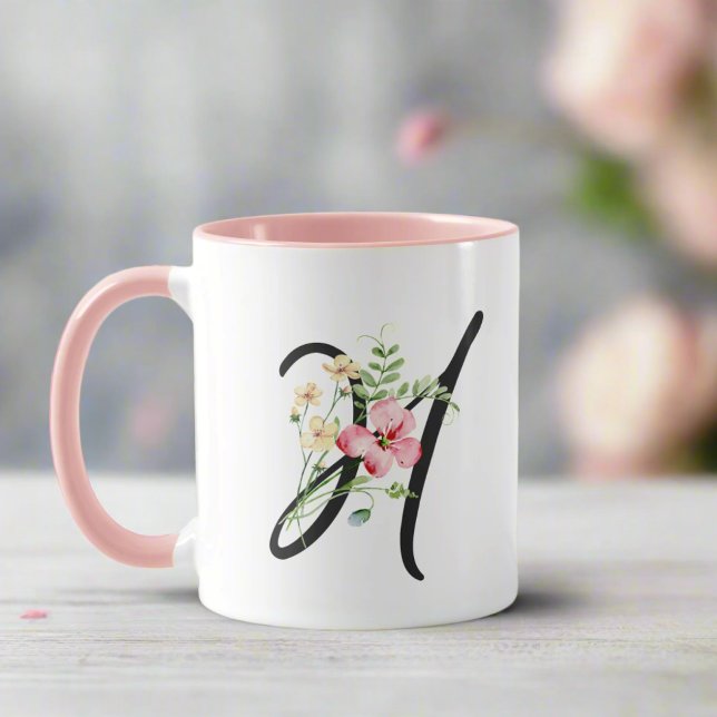 Mug LETTRE CRU FÉMININ " H" Fleurs rose (Créateur téléchargé)