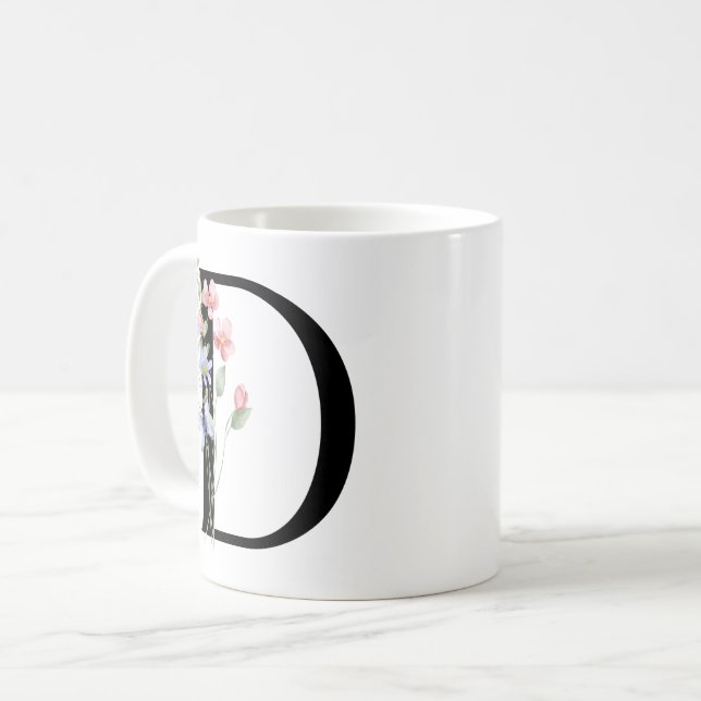 Mug Lettre D avec des fleurs (Devant gauche)