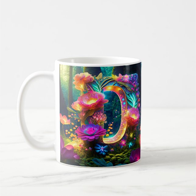 Mug Lettre D florale brillante (Gauche)