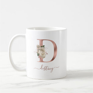 Mug Lettre "D" Monogramme en Or Rose sur Fond Ivoire F