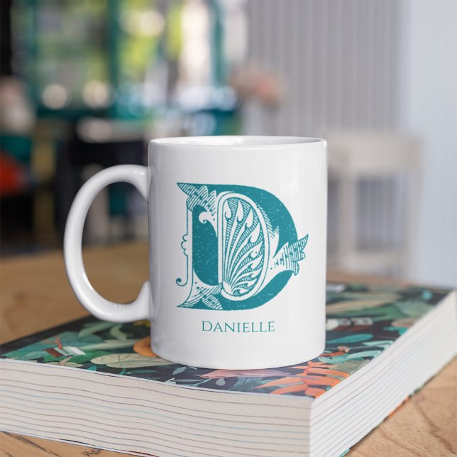 Mug Lettre D Monogramme Turquoise Nom moderne (Créateur téléchargé)