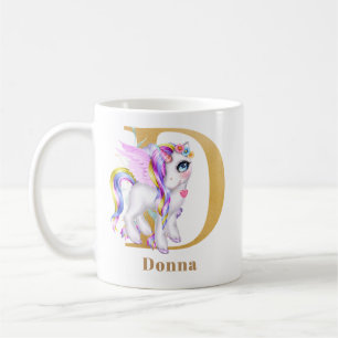 Mug Lettre D - Unicorne avec ailes filles Alicorn nomm