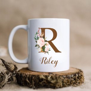 Mug Lettre d'aide d'État personnalisée Florale R Cadea
