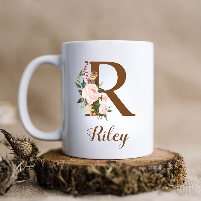 Mug Lettre d'aide d'État personnalisée Florale R Cadea (Créateur téléchargé)