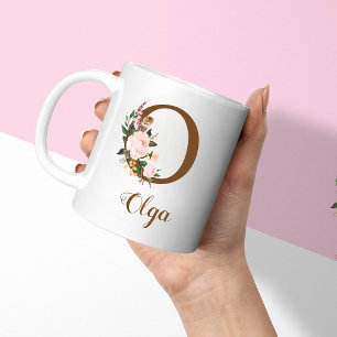 Mug Lettre d'aide personnalisée florale O cadeau