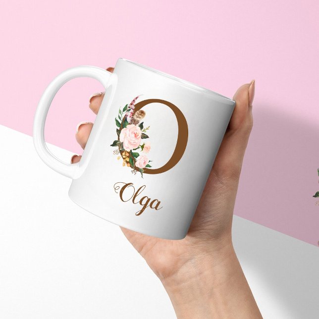 Mug Lettre d'aide personnalisée florale O cadeau (Créateur téléchargé)
