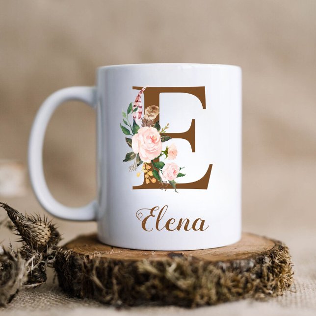 Mug Lettre d'domestique personnalisée florale E Cadeau (Créateur téléchargé)