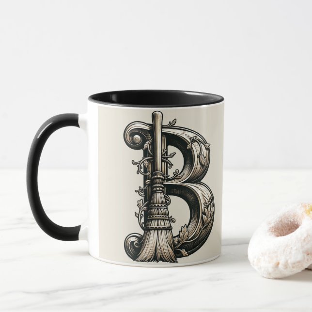 Mug Lettre de chambre de sorcière B personnalisée init (Avec donut)