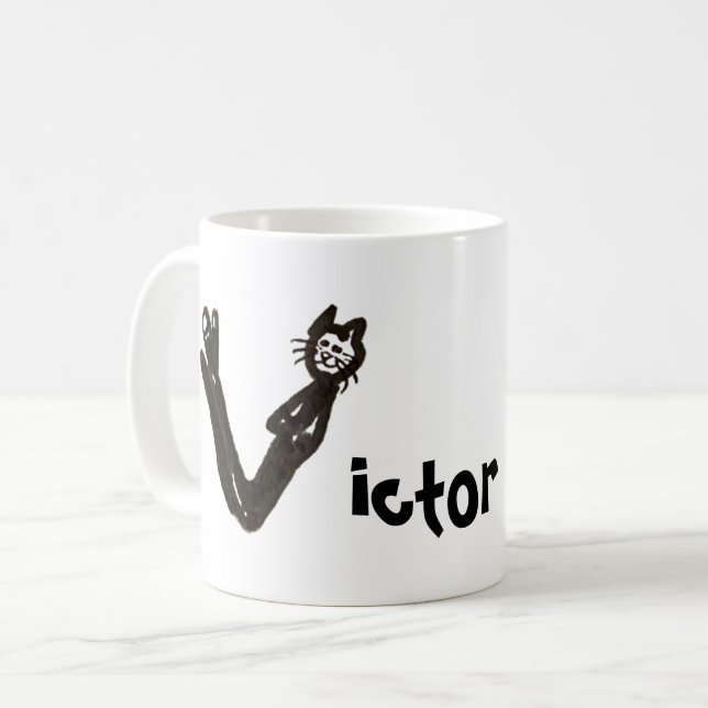 Mug - Lettre de chat V avec nom  (Devant gauche)
