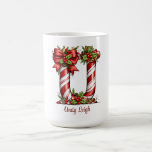 Mug Lettre de l'alphabet U en Candy Cane 15 oz Noël