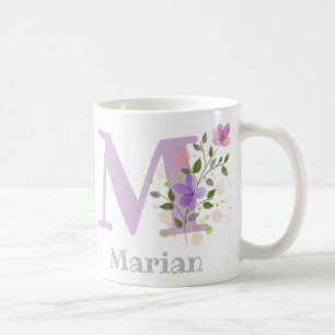 Mug Lettre de monogramme M & nom chrétien