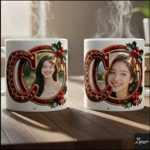 Mug Lettre de Noël en velours rouge luxueux et or c