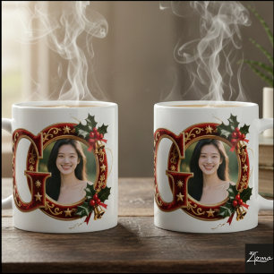 Mug Lettre de Noël en velours rouge luxueux et or G