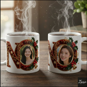 Mug Lettre de Noël en velours rouge luxueux et or N