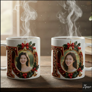 Mug Lettre de Noël en velours rouge luxueux et or T
