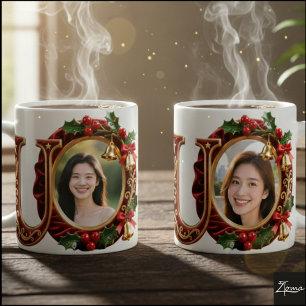 Mug Lettre de Noël en velours rouge luxueux et or U