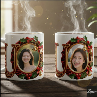 Mug Lettre de Noël en velours rouge luxueux et or U