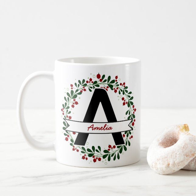 Mug Lettre de Noël personnalisée Nom initial personnal (Avec donut)