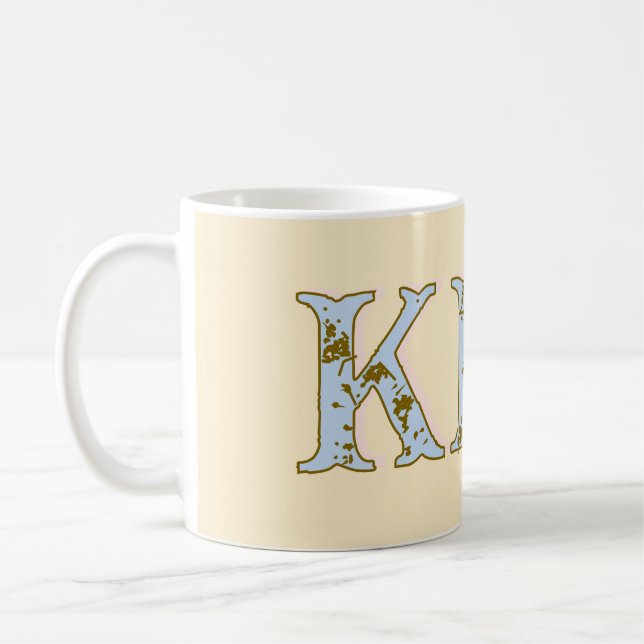Mug lettre de nom monogramme pêche rétro pastel gras (Gauche)